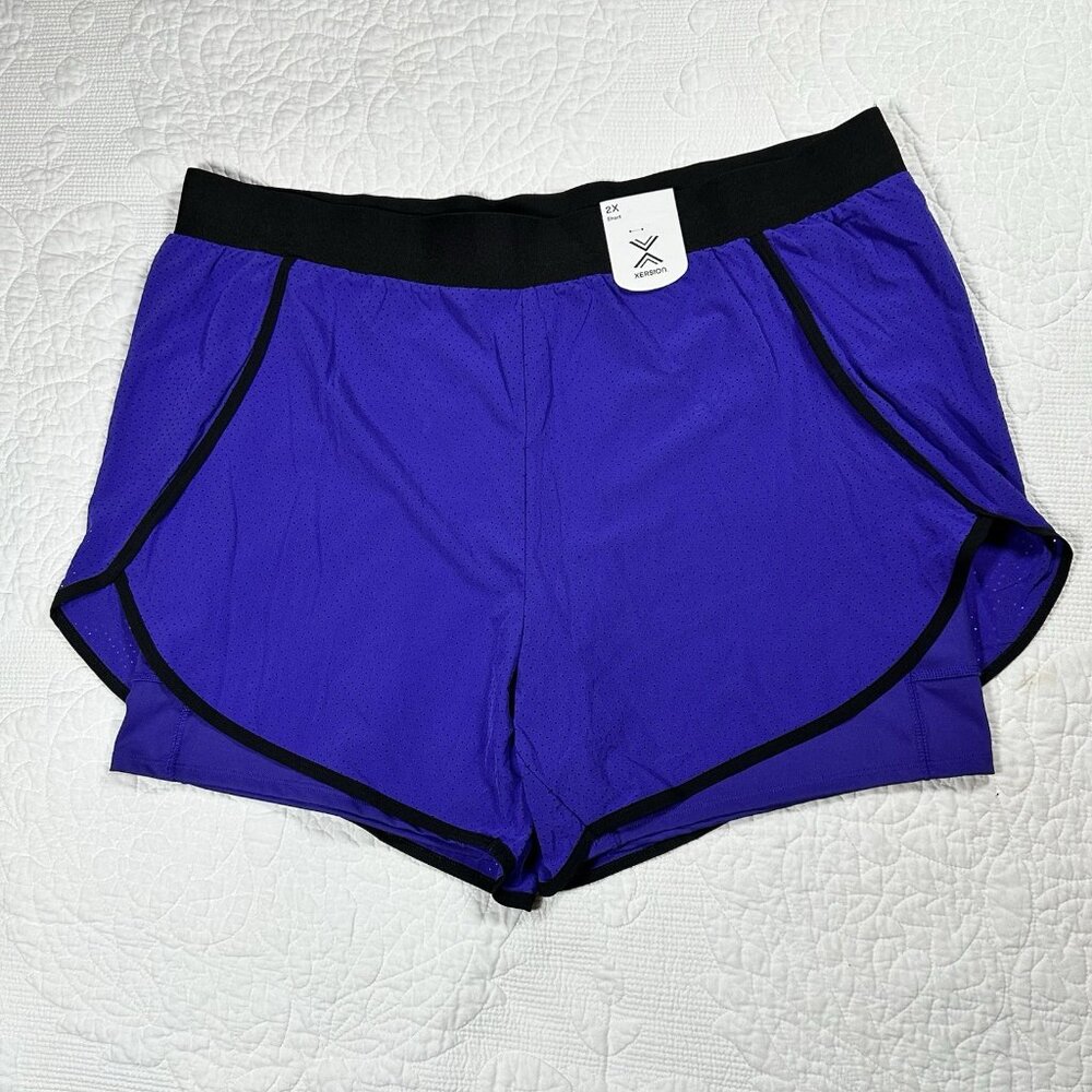 Women's Xersion Layered Purple Running Short Plus 2XL Phone Thigh Pocket